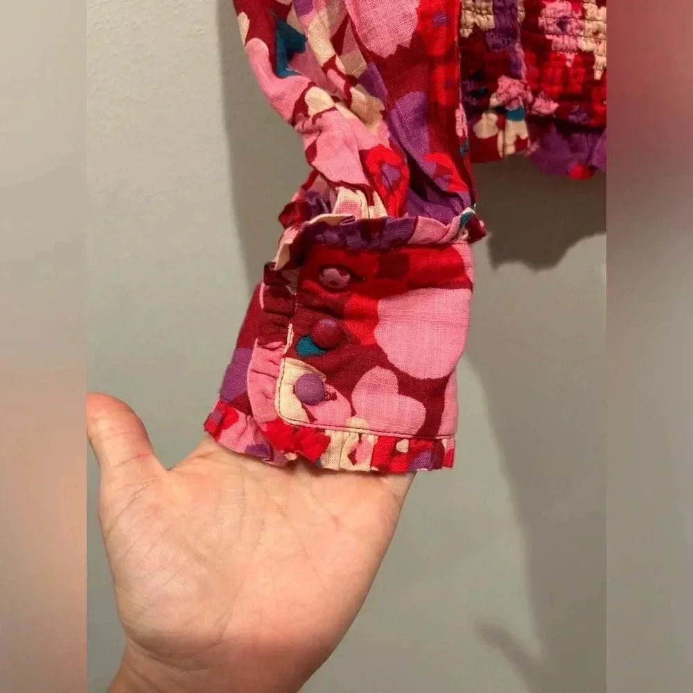 FREE PEOPLE Floral ARIANA SmockBodice PuffSleeve Top /Size XS / - Picture 4 of 12